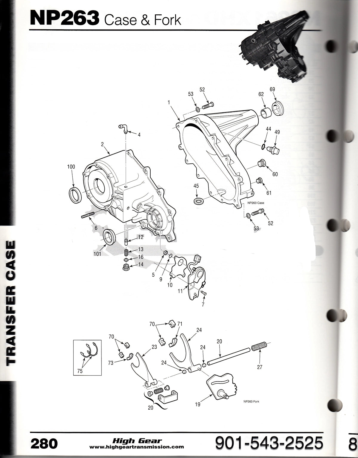 Exploded view illustrated diagram of an NP263 transfer case