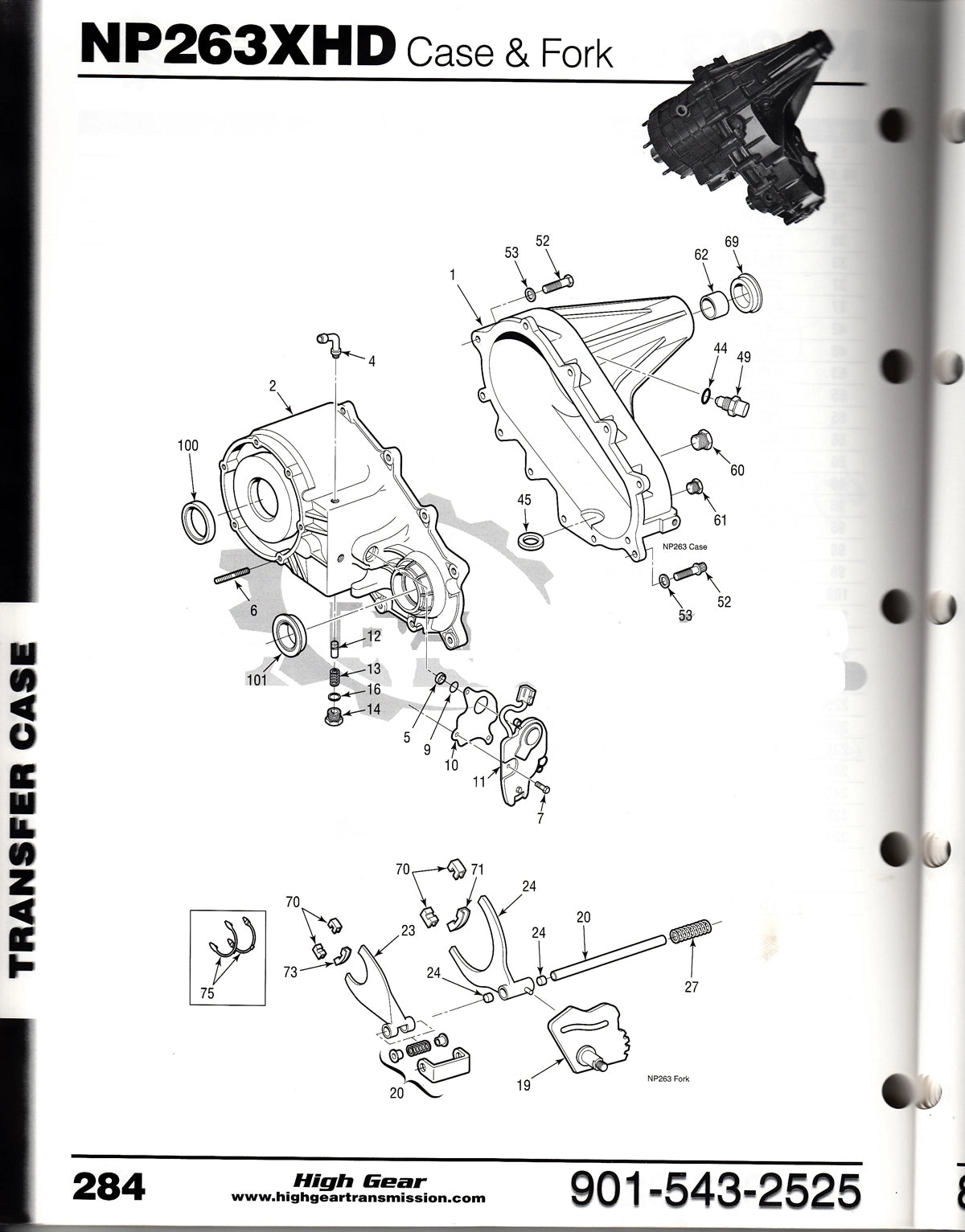 An exploded view diagram of an NP263XHD transfer case
