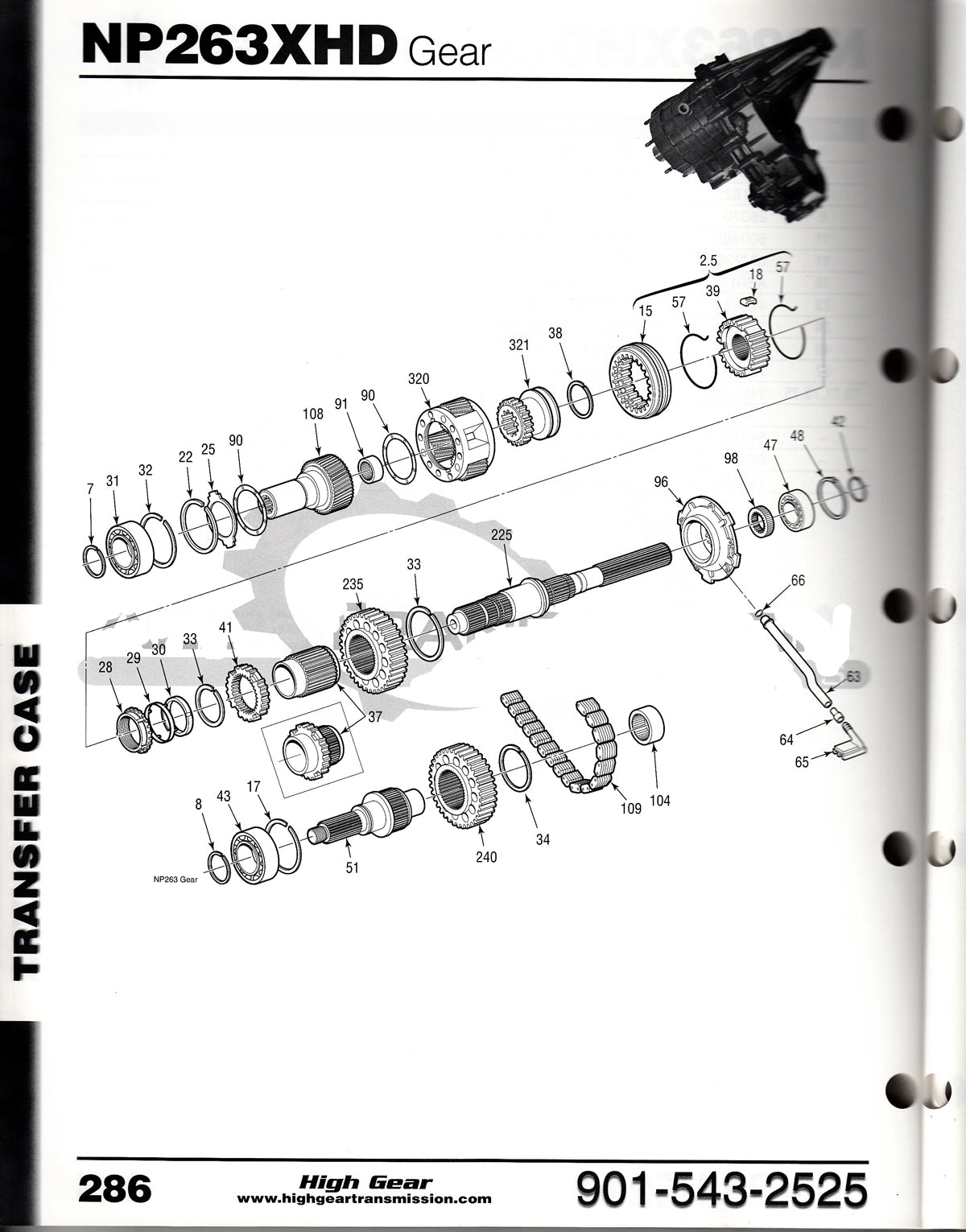 An exploded view diagram of NP263XHD transfer case gearing