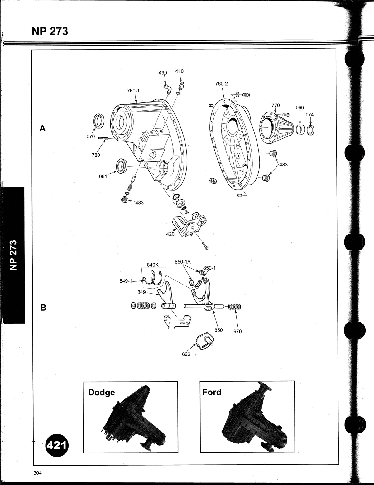 Exploded assembly view of a NP-273D Transfer Case, not including gearing