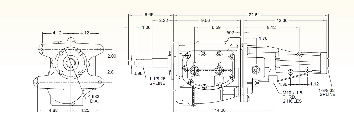 Specifications and dimensions of a T-10 Manual Transmission